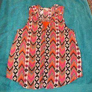 Everly Geo Chevron Aztec Western Business Casual Bright Colorful Tank Top M